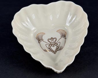 Vintage Belleek Ireland Pottery Claddagh Heart Parian Porcelain Trinket Dish