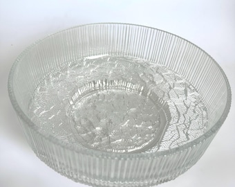 Bol de ensalada de cristal Ravenhead Topaz vintage, diseñado por John Clappison, bol de servir de cristal para hielo retro de los años 70, vajilla brutalista de mediados de siglo.