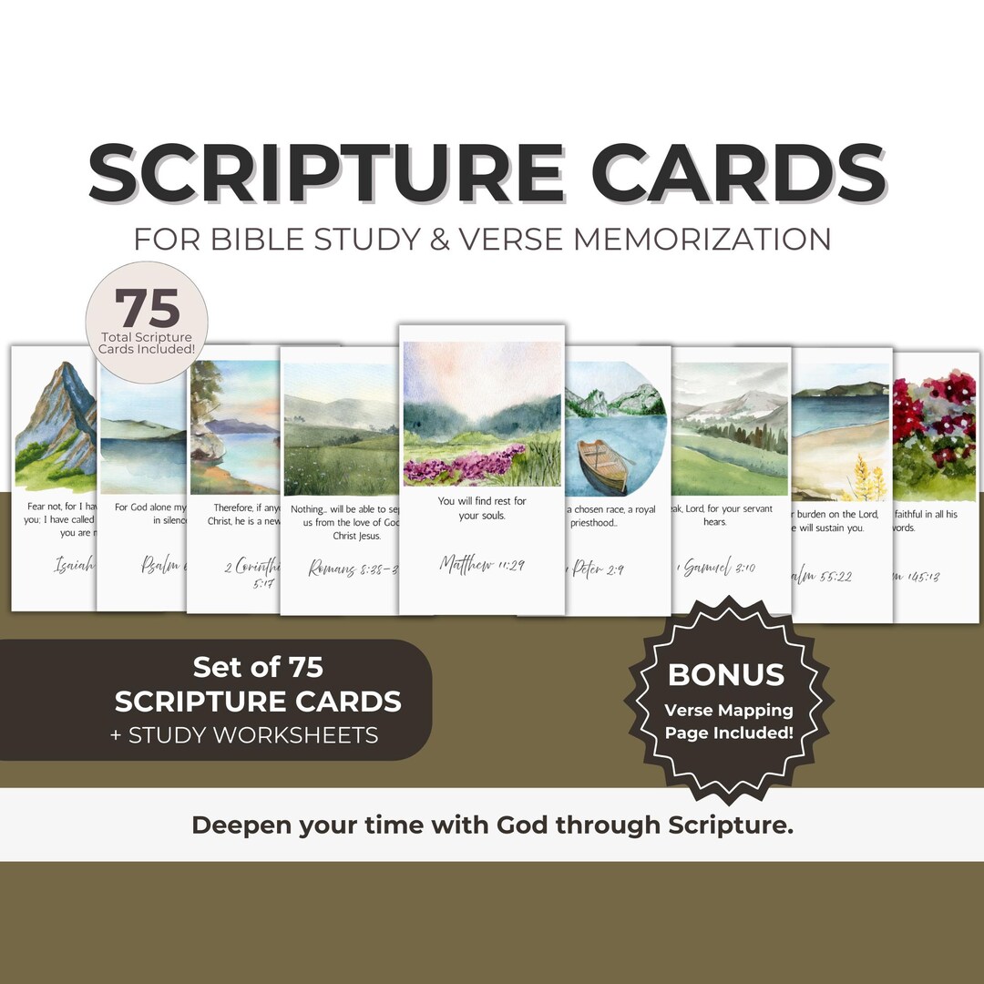 Scripture Memory Cards | 75 Bible Verse Cards, Study Worksheets ...