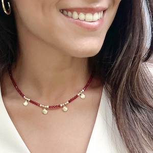 Ruby Necklace, Gold Filled, Refined Statement Jewelry, Red Gemstone, One of a Kind