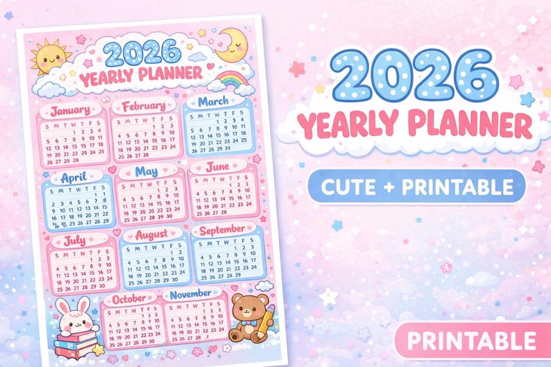 2026 Cute Yearly Planner - Etsy