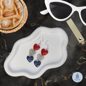 New England Earrings, Cascading Heart Drop Design in Football Colors