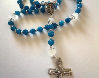 Rosario de la Medalla Milagrosa de Piedras Preciosas Azules – Cuentas de oración católicas personalizables