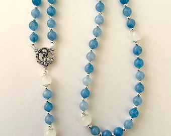 Rosario de plata con piedras preciosas multicolores y medalla milagrosa: cuentas de oración católicas personalizables