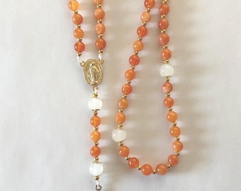 Rosario de piedras preciosas naranjas - Cuentas de oración católicas, regalo de primera comunión