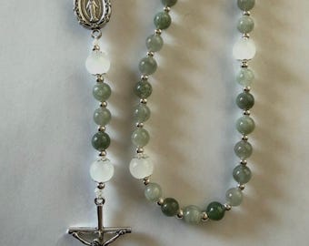 Rosario de jade hecho a mano, cuentas de oración católicas, regalo de primera comunión