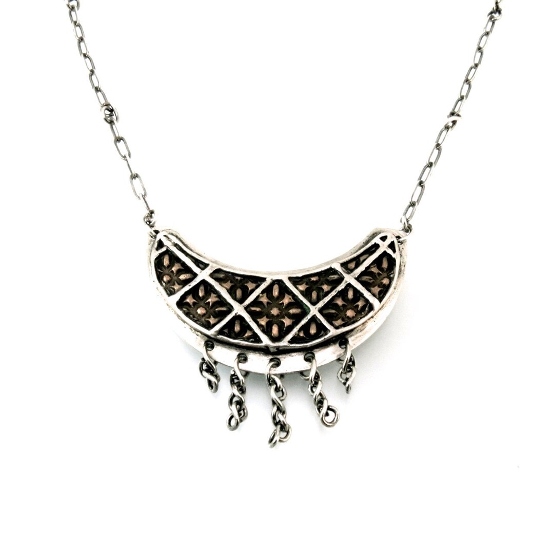 Sterling Silver, Brass, Bar Necklace, Bib Style Necklace, Silver and