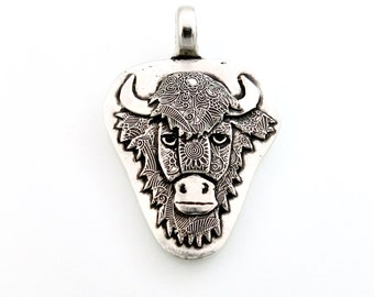 Sterling Silver Bison Buffalo Animal Totem Pendant 986k