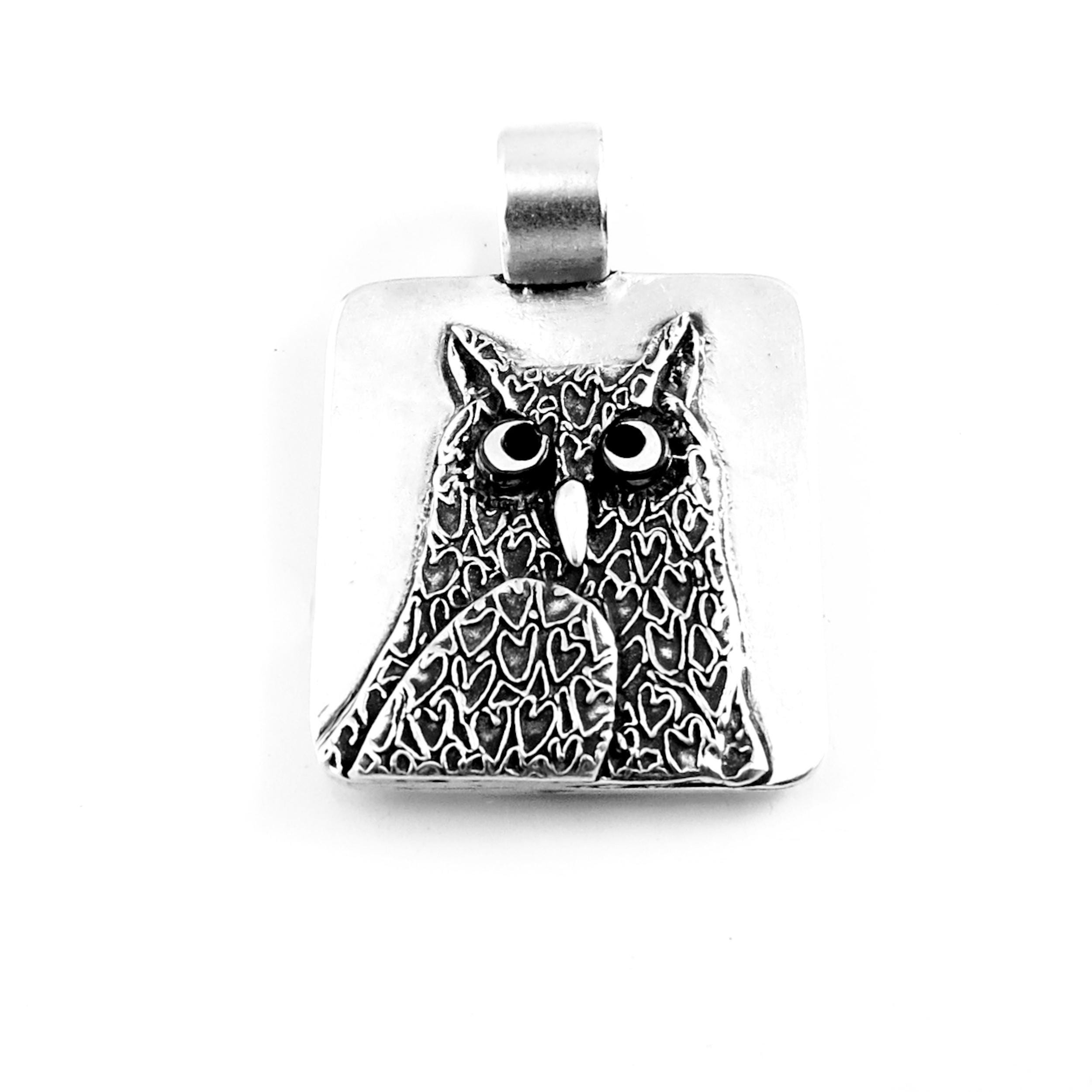 Handmade Fine Silver Horned Owl Pendant, Totem Jewelry 1631a