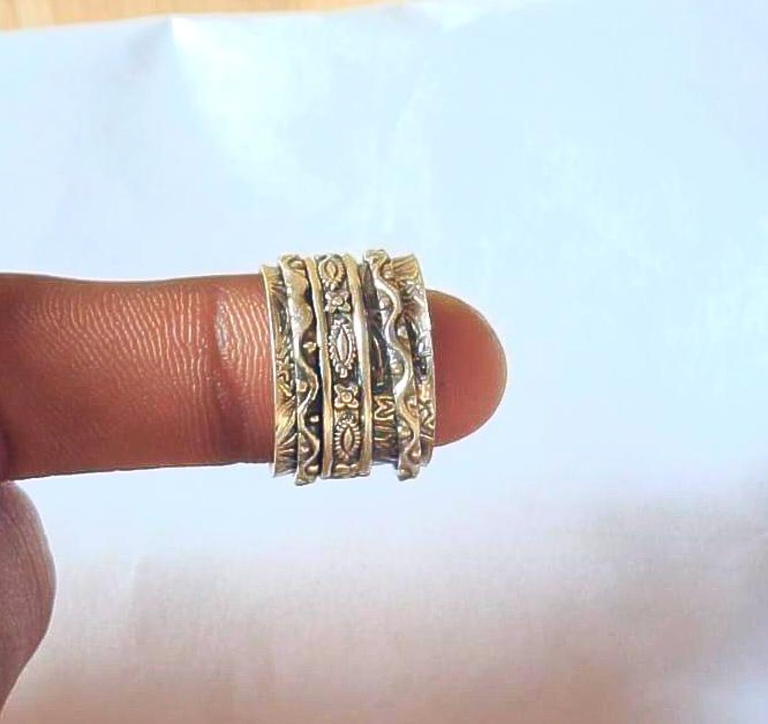 Sterling Silver Wide Band Spinner Ring, Flower Fidget Jewelry - Etsy