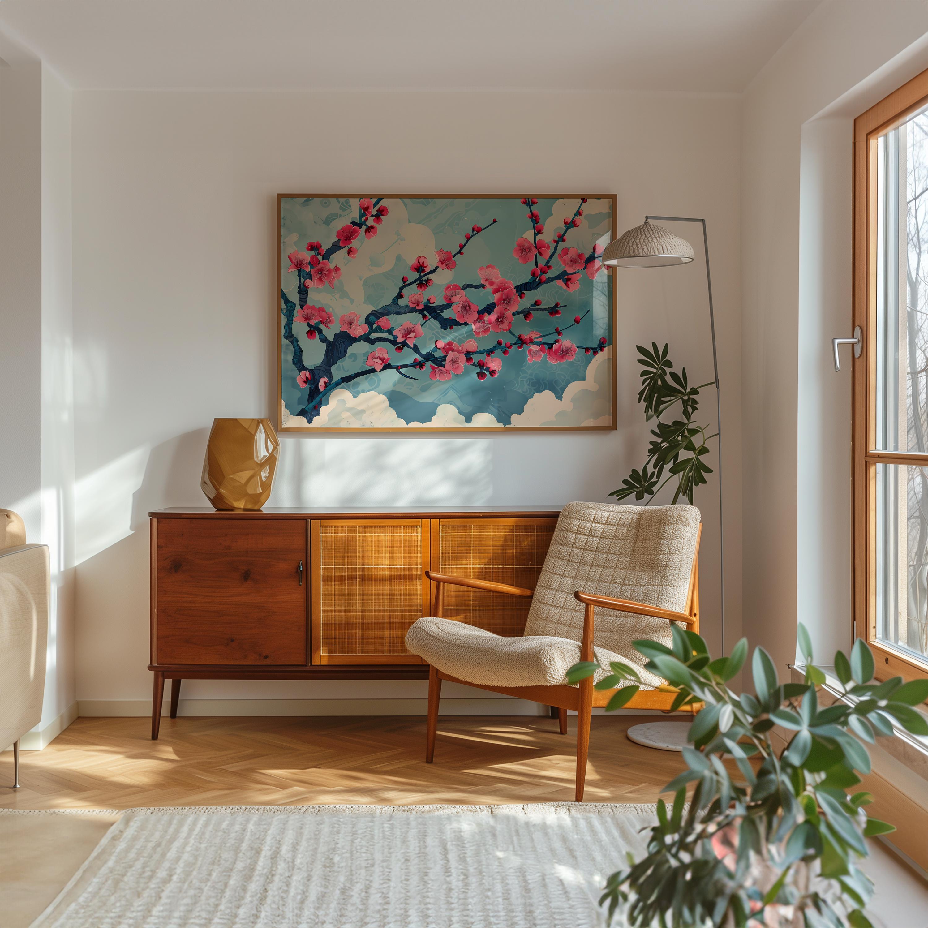 Pink Cherry Blossom Poster | Japanese Sakura Wall Art | Zen Flower ...