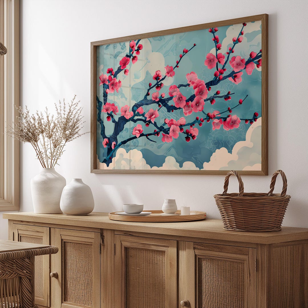 Pink Cherry Blossom Poster | Japanese Sakura Wall Art | Zen Flower ...