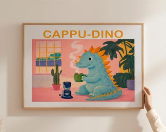 Cappu-Dino Download Lustig | Süßer Dinosaurier Kaffee Printable | Coffee Lover Gift | Kitchen Wall Art | Digital Print Kinderzimmer Deko