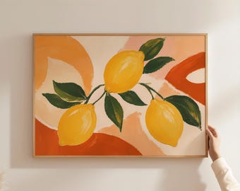 Digital Download Abstract Lemon Art, Mediterranean Citrus Printable, Mid Century Modern Kitchen Poster Print File