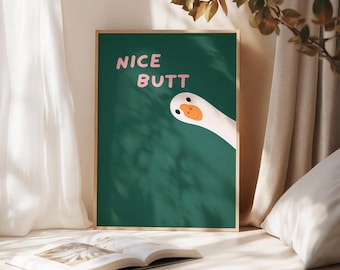 Pôster "Bela Bunda" - Arte de Parede Divertida | Ilustração Minimalista de Ganso com Frase | Arte de Parede Estética com Animais, Decoração Moderna e Divertida