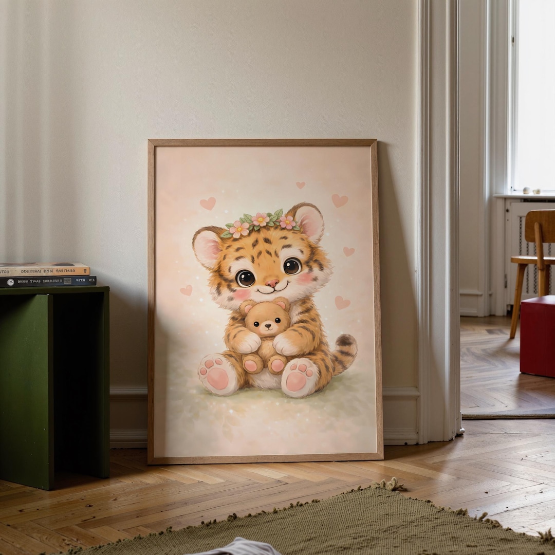 Baby Tiger Poster Nursery Wall Art | Cute Animal Illustration With ...