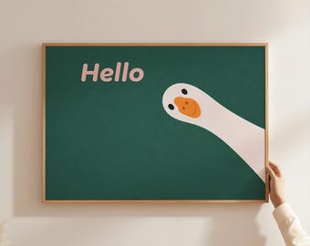 Pôster de Ganso para Decoração de Parede de Quarto Infantil | Ilustração Minimalista de Ganso | Decoração de Parede Moderna com Animais em Estilo Escandinavo