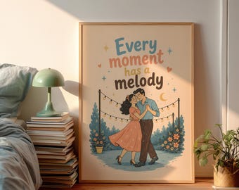 Quadro decorativo moderno de meados do século XX com tema de amantes, inspirado na música, arte com dança no estilo dos anos 50, presente perfeito para o Dia dos Namorados ou aniversário de casamento.