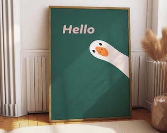 Pôster de Ganso para Decoração de Parede de Quarto Infantil | Ilustração Minimalista de Ganso | Decoração de Parede Moderna com Animais em Estilo Escandinavo