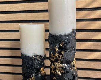 Candela di lusso fatta a mano in nero e oro, candela decorativa in cera di paraffina, arredamento moderno ed elegante per la casa