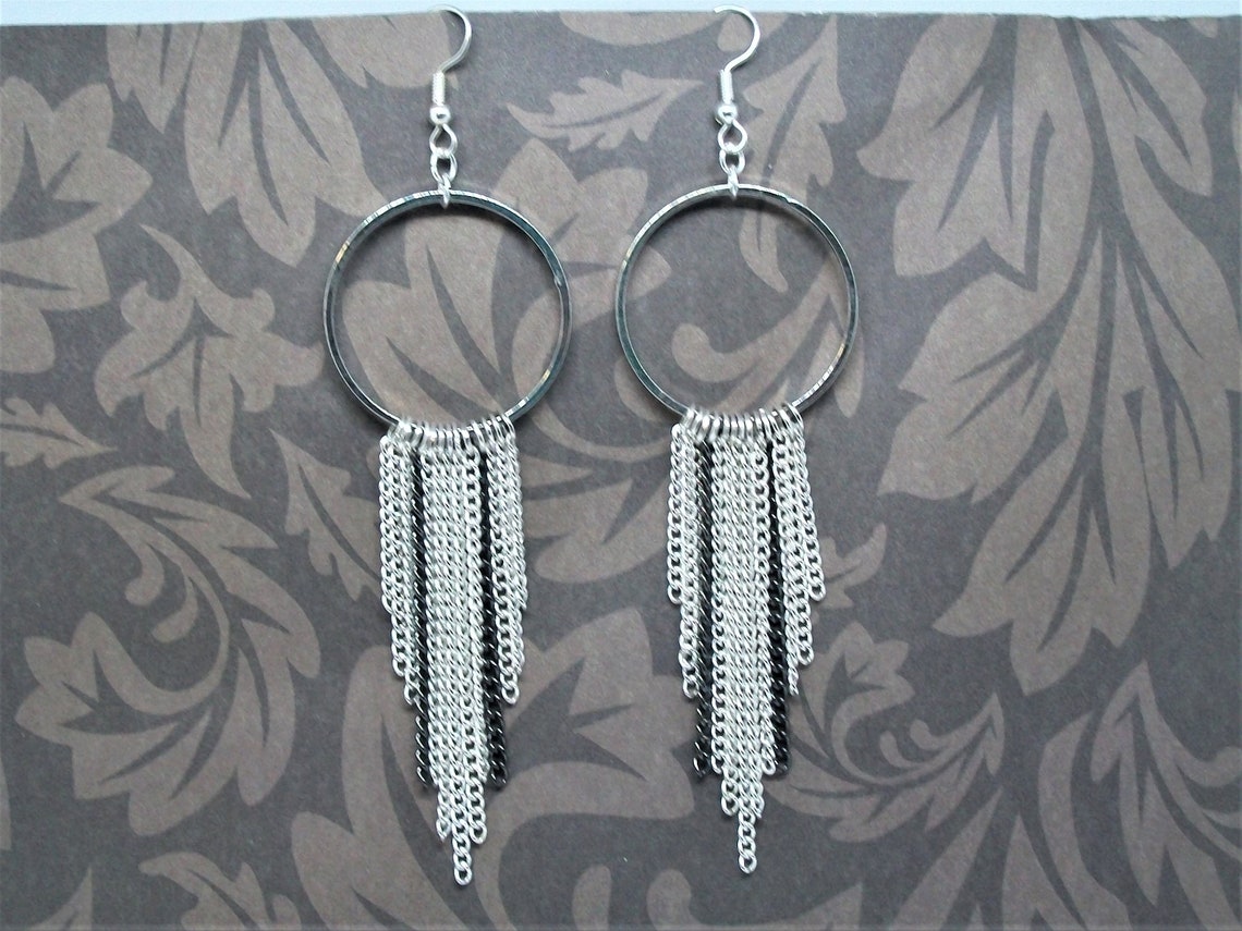 Fringe Earrings Silver Plated Chain Fringe Fringe Jewelry Etsy