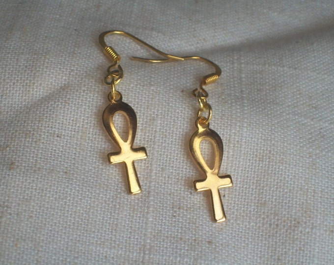 Gold Ankh Earrings Gold Plated Ankh Amulet Pyramids Etsy