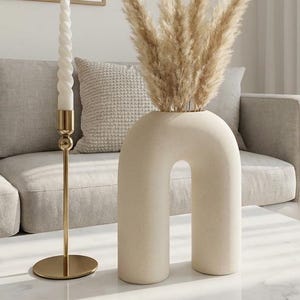 Jarrón de cerámica minimalista en forma de U con decoración geométrica japonesa