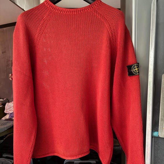 Stone Island, STONE ISLAND 1984 RARE Massimo Osti Archival Vintage - Coral Red Cotton Knit Sweater size M Made in Italy - Green Edge badge