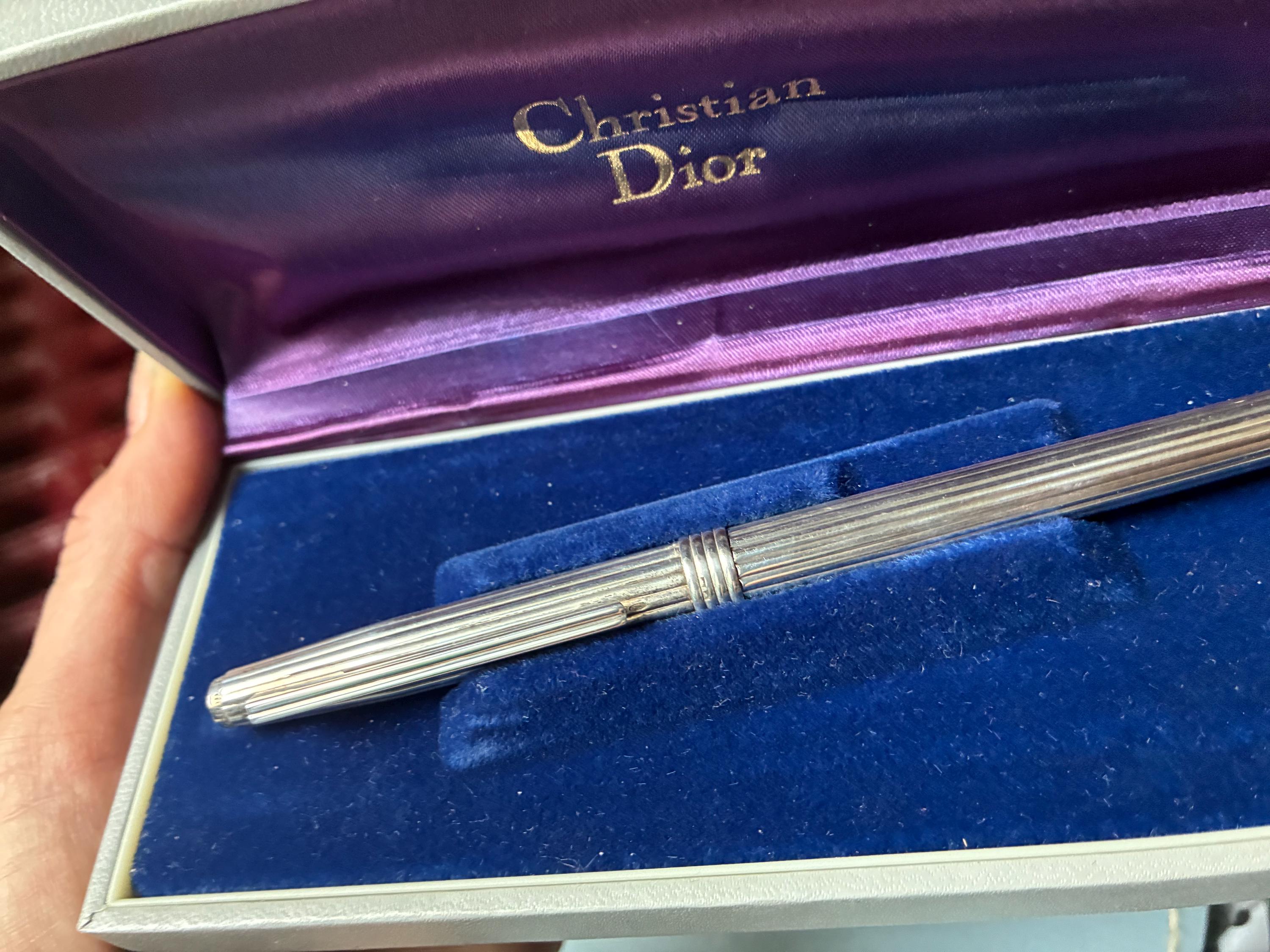 CHRISTIAN DIOR Paris 1970s Extremely Rare Fountain Pen Silver 925
