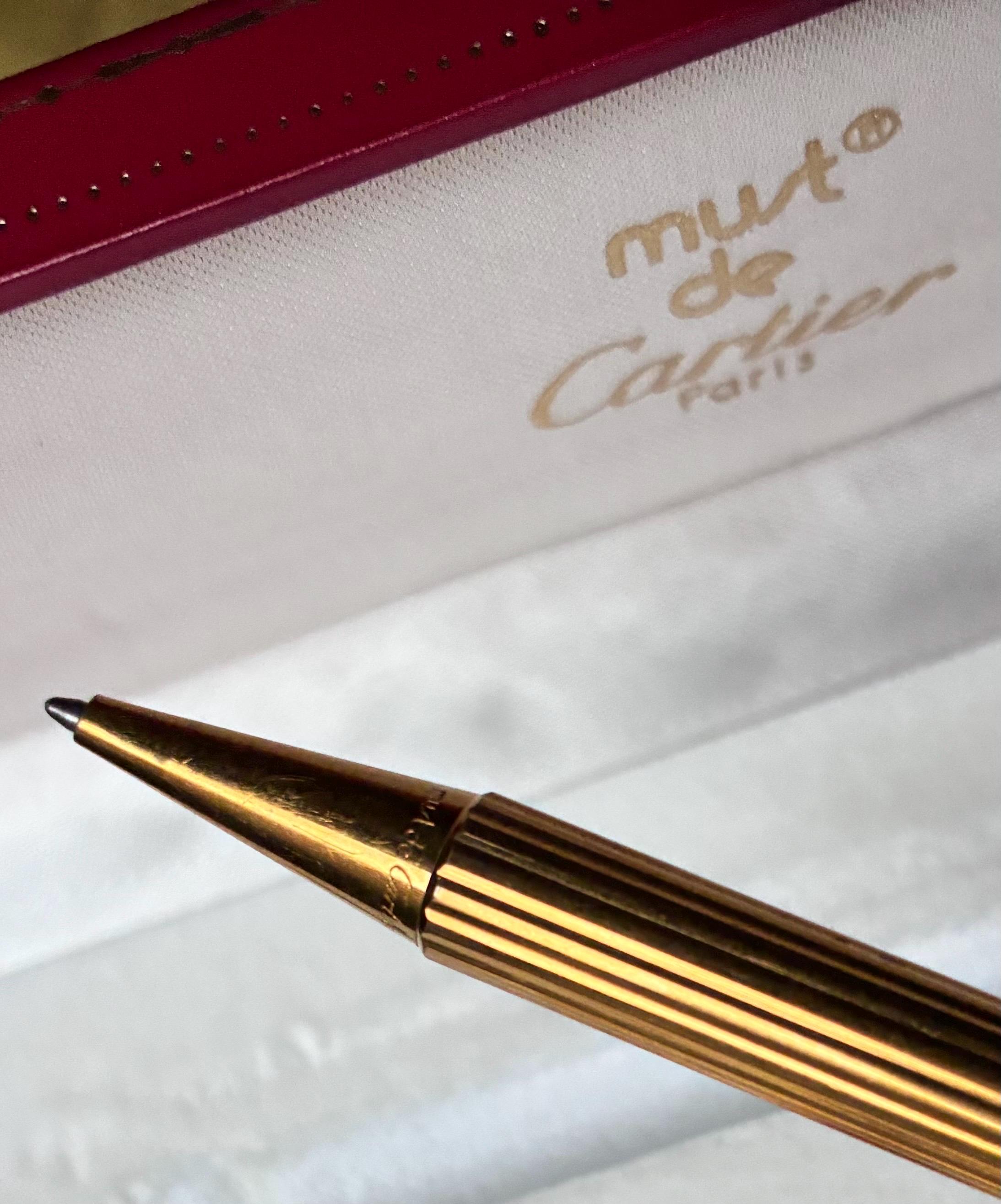 Cartier Trinity de Cartier Striped Twist Ballpoint Pen Gold with Case CARTIER TRINITY Gold Godron Vintage Twist Ballpoint Pen With  main image 2