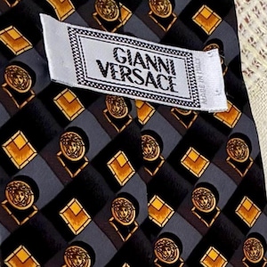 1990s Baroque Gianni Versace Luxury Silk Tie - Black Gold Medusa Pattern - RARE Vintage from Private Collection | near mint image 1