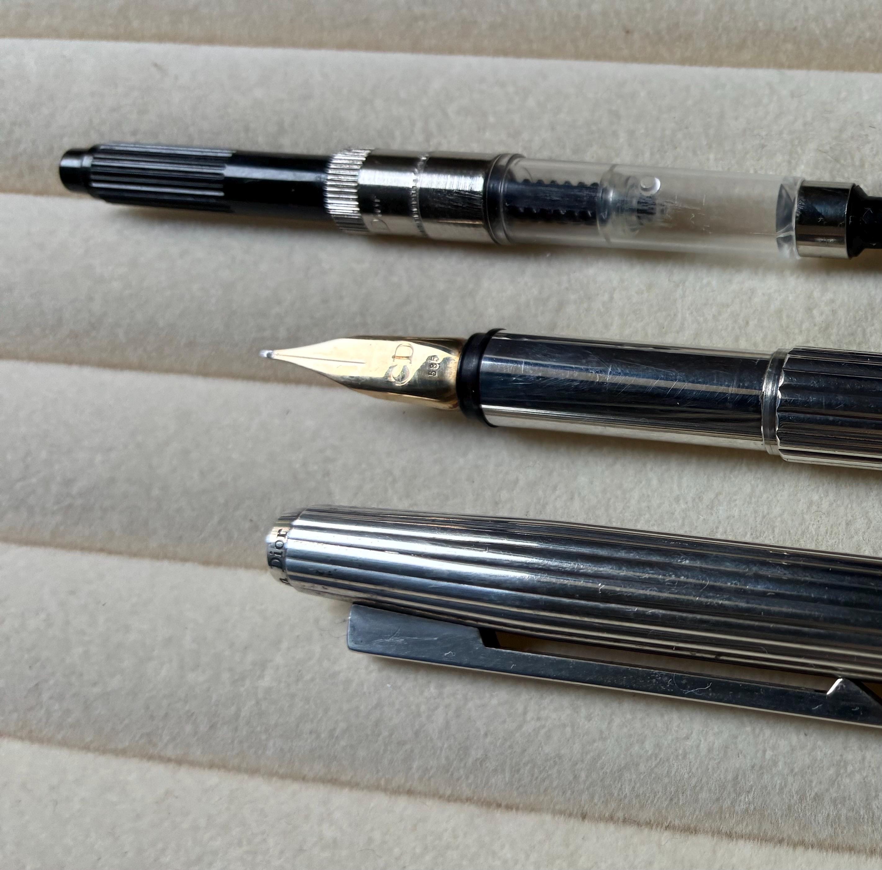 CHRISTIAN DIOR Paris 1970s Extremely Rare Fountain Pen Silver 925