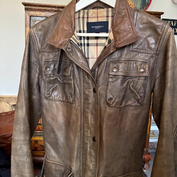 BURBERRY LONDON Leather Vintage Biker Jacket Brown 1990s Fits M