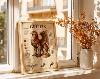 Griffin Poster | Sky-Born Beast Field Study No. 07 | Fantasy Bestiary Print | Naturalist Wall Art