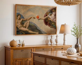 Creation of Adam with Aperol Spritz Poster | Michelangelo Funny Wall Art