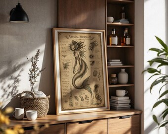 Abyssal Mermaid Poster | Dark Fantasy Field Study No. 31 | Horror Bestiary Print | Gothic Sea Creature Wall Art