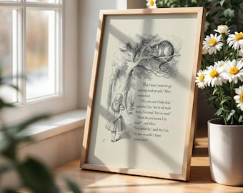 Alice in Wonderland Poster | We're All Mad Here | Cheshire Cat Print | Literary Wall Art | Book Lover Gift