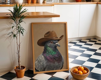Cowboy Pigeon Rolled Poster | Western Bird Art, Rustic Wall Decor