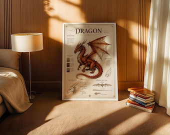 Dragon Poster | Ancient Wyrm Field Study No. 12 | Fantasy Bestiary Print | Dark Academia Wall Art Gift