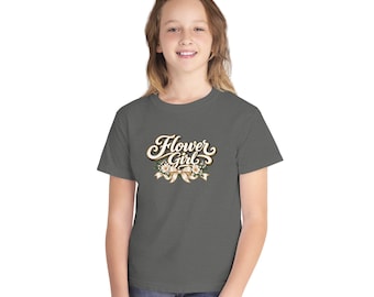 Flower Girl Tee | Floral Script Design, Wedding Party Shirt