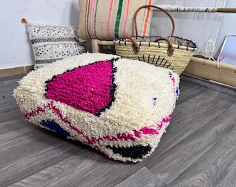 Handgemachter rosa gewebter marokkanischer Sitzpouf – osmanisches Berber-Bodenkissen