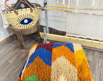 Handmade Rosy Pink Wool Moroccan Pouf – Berber Ottoman Floor Cushion