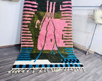 Alfombra Azilal vibrante: Alfombra bereber marroquí de lana colorida