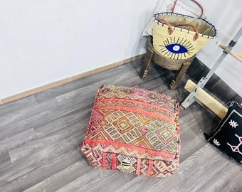 Puf marroquí de lana: cojín de suelo bereber, otomana bohemia - poufF