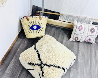 Pouf berbero marocchino - Cuscino da pavimento in lana fatto a mano, stile boho