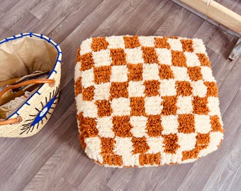 Moroccan Wool Pouf: Berber Floor Cushion, Boho Ottoman - poufF