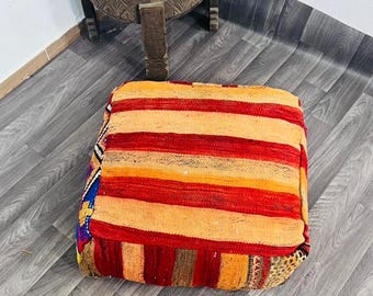 Puf marroquí de lana: cojín de suelo bereber, otomana bohemia - poufF