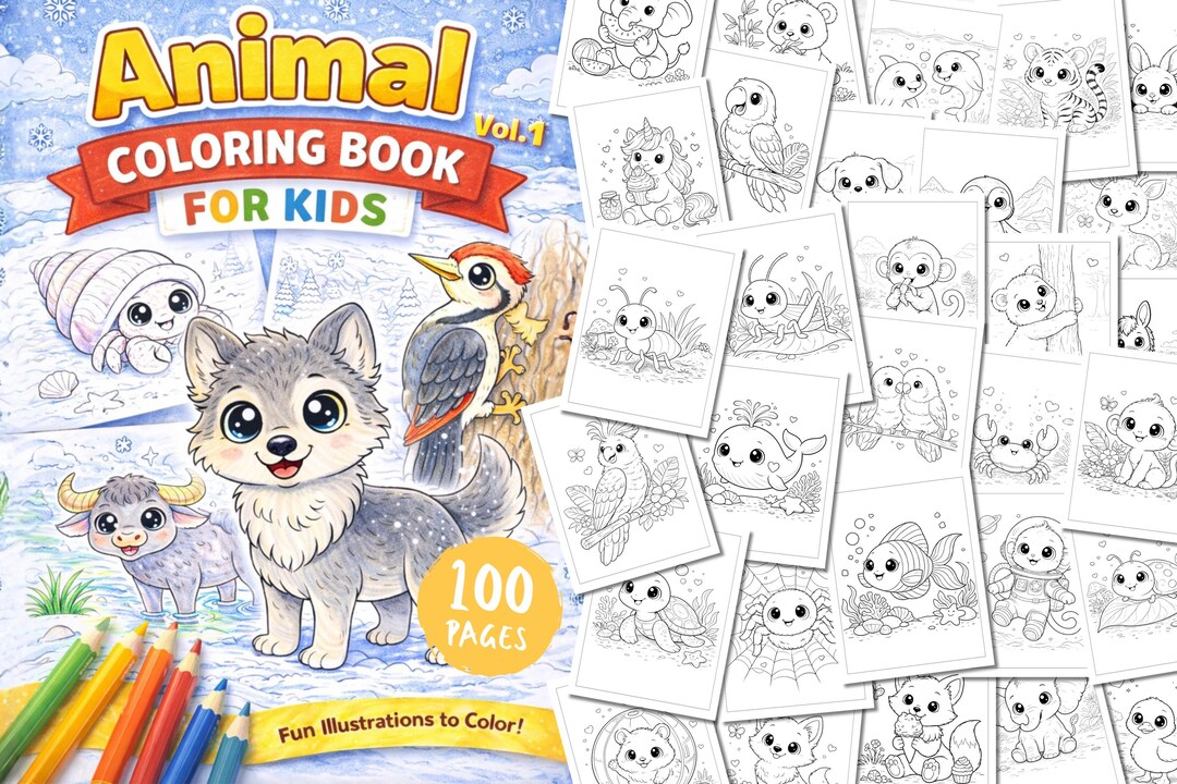 100 Animal Coloring Pages for Kids – Printable Activity Book (digital ...