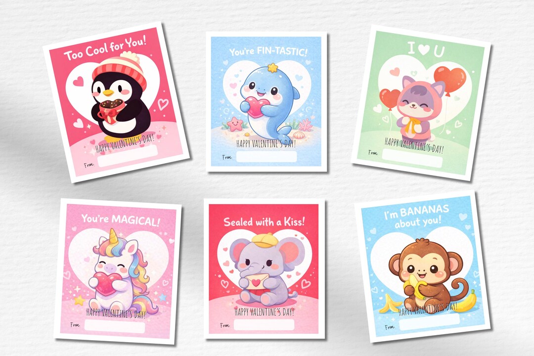Kawaii Animal Valentine Cards for Kids | Printable PDF | Classroom ...