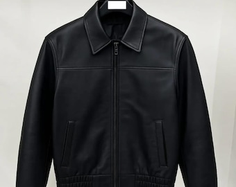 Handmade Sheepskin Leather Bomber Jacket – Men’s Slim Fit Black Coat